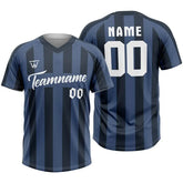 Custom Grey Blue-Black Stripe Throwback Baseball Jersey